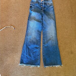 MOTHER Blue Flare Jeans with Frayed Hem